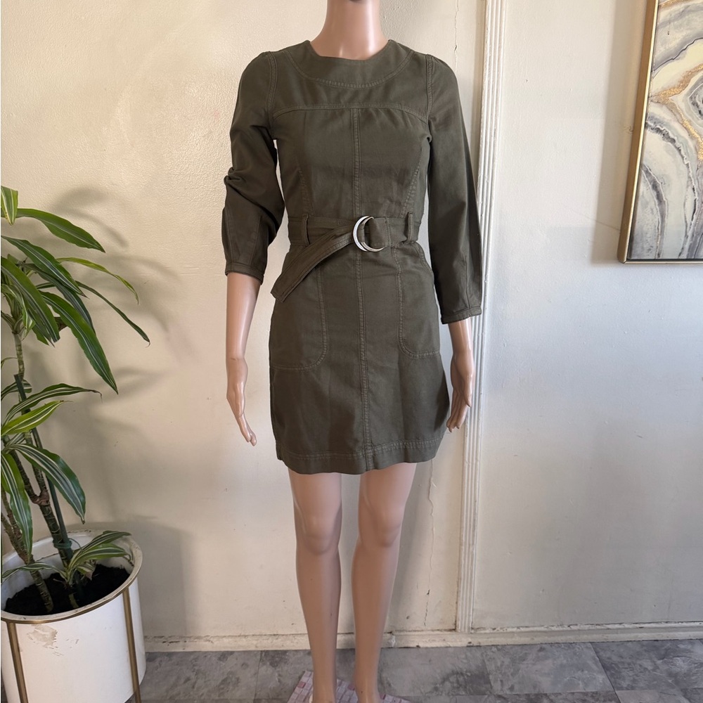 & Other Stories Khaki Belted Long Sleeve Dress